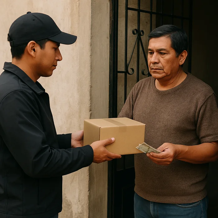 Repartidor entregando el pedido de Broten con pago contra entrega en Perú